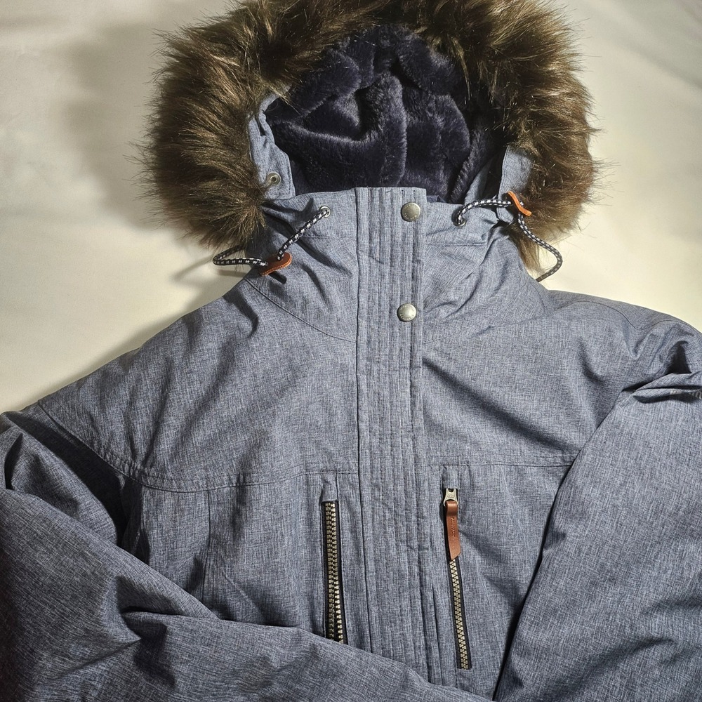 Columbia Interchange Women Heather Blue Faux Fur Hood Parka Jacket WK4247 L